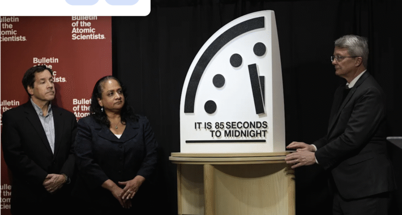 Doomsday Clock Moves to 85 Seconds Before Midnight as Scientists Warn of Rising Existential Risks